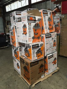 Pallet of assorted Ridgid Shop Vacs various models and conditions open box customer returns see pictures