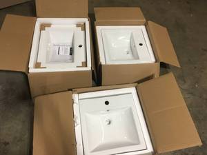 Lot of 3 Madison Swiss Voltaire 18 in. Square Ceramic Vessel Sink in Glossy White