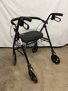 MSRP $250 EXTRA WIDE EVOLUTION SERIES MOBILE BLACK WALKER ROLLATER COLLAPSIBLE WITH LIFT UP SEAT &amp WIRE STORAGE BASKET - HAS EXTRA PADDED SEAT&nbsp GREAT WORKING CONDITION&nbsp SEAT IS A LITTLE DUSTY