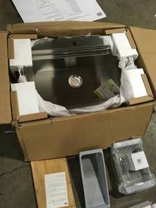 lot 11 image: Akdy Handmade All-in-One Topmount Stainless Steel 33 in. x 22 in. Single Bowl Kitchen Sink w Spring Neck Faucet, Accessory not used open box review pictures