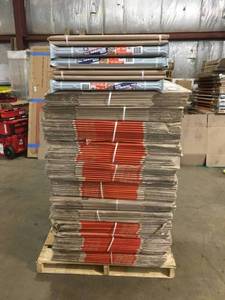 lot 41 image: Pallet with assorted Home Depo Moving Storage Cardboard boxes various sizes and conditions not used Tall Pallet see pictures