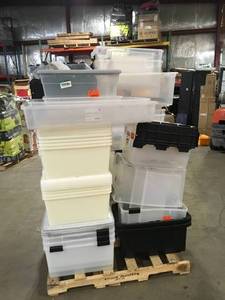 lot 44 image: Pallet with assorted storage bins various models and conditions customer returns see pictures