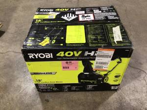 lot 29 image: RYOBI 40V HP Brushless 18 in. Single-Stage Cordless Electric Snow Blower with 6.0 Ah Battery and Charger Customere Returns See Pics