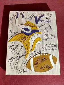 Vintage Homemade Vikings Plaque Signed by 27 Legends Tarkenton, Page, Eller, Etc.