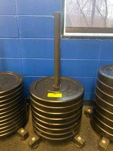 Stack 8 25lb Bumper Plates With Rack