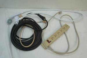 surge protector, extension cord, shower attachment