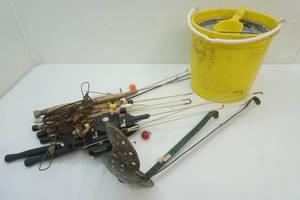 lot 22 image: ice fishing jig sticks, ice scoop