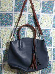 lot 17 image: Kate & Mallory Faux Leather Woven Handle Tassel Detailed Satchel, Navy