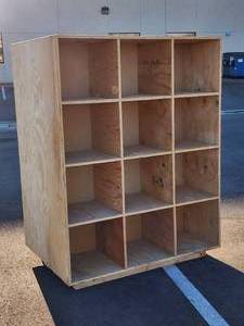 lot 52 image: Double Sided Wooden Tool Storage Cabinet - Cube Style Storage Cabinet