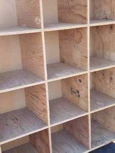 lot 54 image: Double Sided Wooden Tool Storage Cabinet - Cube Style Storage Cabinet