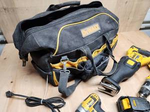 lot 55 image: DeWalt Tool Bag with Assorted Cordless Tools
