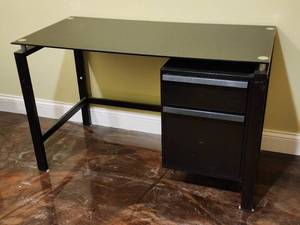 lot 243 image: Small Black Metal Desk with a Glass Top