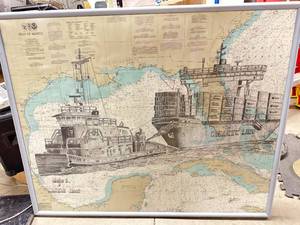 lot 37 image: Artwork over Gulf of Mexico Map 33x41 Inch