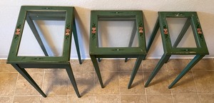 lot 71 image: Trio of Antique Hand Painted Glass Top Nesting Tables