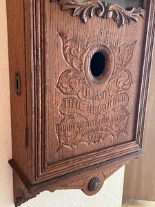 lot 5 image: Antique Bundy Time Recorder Oak Case Wall Clock