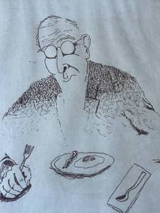 lot 151 image: Old Man and His Breakfast 1971 Framed Sketch