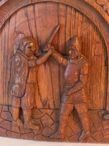 lot 145 image: Vintage Hand Carved Medieval Battle Scene