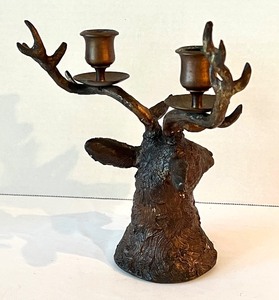 lot 39 image: Vintage Bronze Cast Elk Candle Holder