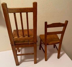 lot 205 image: 2 Vintage Handmade Doll Chairs
