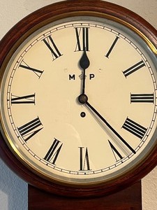 lot 111 image: Vintage English Wooden Case Wall Clock