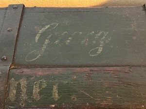 lot 100 image: Antique Immigrant Wooden Trunk