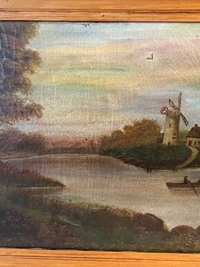 lot 95 image: Antique Oil on Canvas Framed Scenic Painting