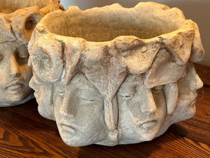 lot 168 image: 2 Amazing Concrete Planters With Faces On All Sides
