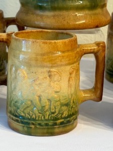 lot 255 image: Bausch Vintage Pottery Pitcher and 6 Mugs