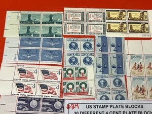 Lot Of (30) Different 4-Cent U.S. Stamp Plate Blocks