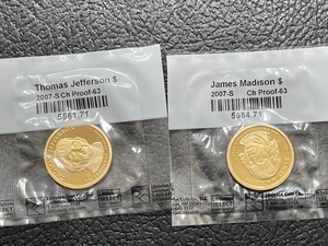 Jefferson and Madison Dollar Coins Uncirculated