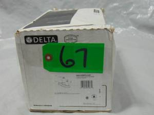 lot 67 image: Delta Linden Bathroom Faucet Stainless   Unused