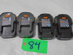 lot 84 image: 4 Pack Lot Ridgid  18V 2.0Ah 1.5Ah Hyper Lithium Ion  Battery