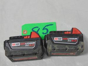 lot 85 image: 2 Pack Lot Milwaukee M18 RED LITHIUM XC 5.0Ah Battery Pack 18V