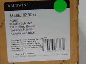 lot 88 image: Baldwin Right Handed Double Cylinder Handleset Bronze   Unused