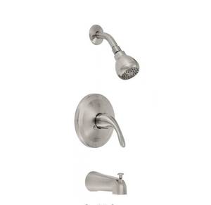 lot 38 image: Glacier Bay Builders Tub and Shower Faucet In Brushed Nickel With Valve Unused