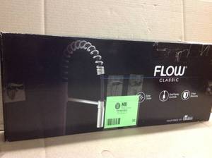 FLOW Classic Series Single-Handle Pull-Down Spring Neck Sprayer Kitchen Faucet in Brushed Nickel, Customer return, Review all pictures