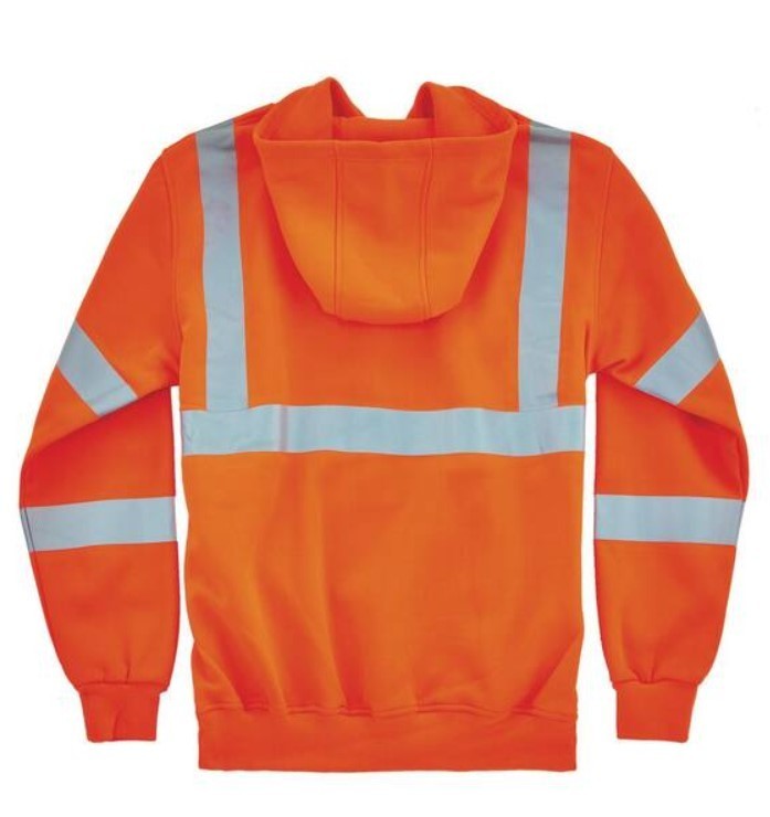 lot 852 image: NEW Ergodyne 3XL Hi Vis Orange Hooded Sweatshirt - ANSI Type R Performance Class 3