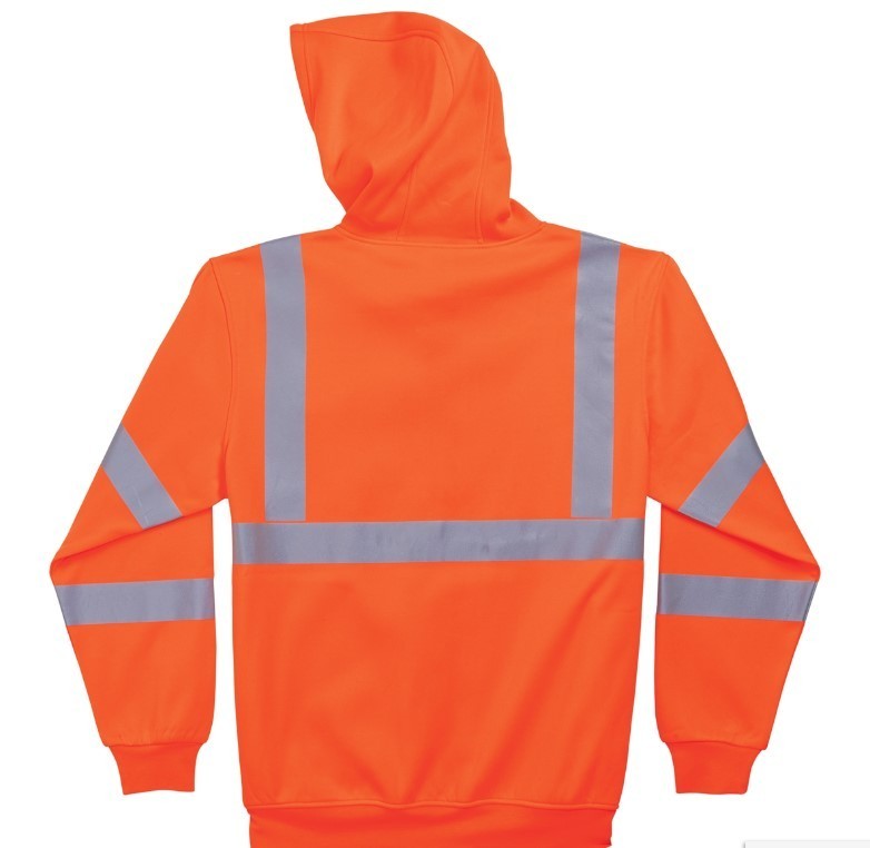 lot 859 image: NEW Ergodyne GloWear 8392 Type R Class 3 Zipper Hooded Sweatshirt - Orange - Small