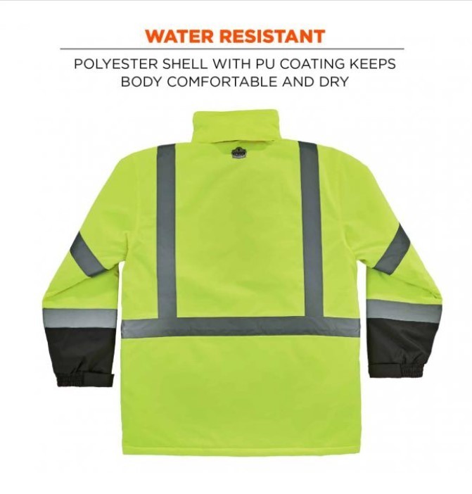 lot 862 image: NEW Ergodyne GloWear 8384 Hi-Vis Winter Jacket Quilted Parka - Type R, Class 3 - 2XL Lime