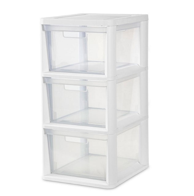 lot 632 image: NEW Sterilite 3-Drawer Tower - White