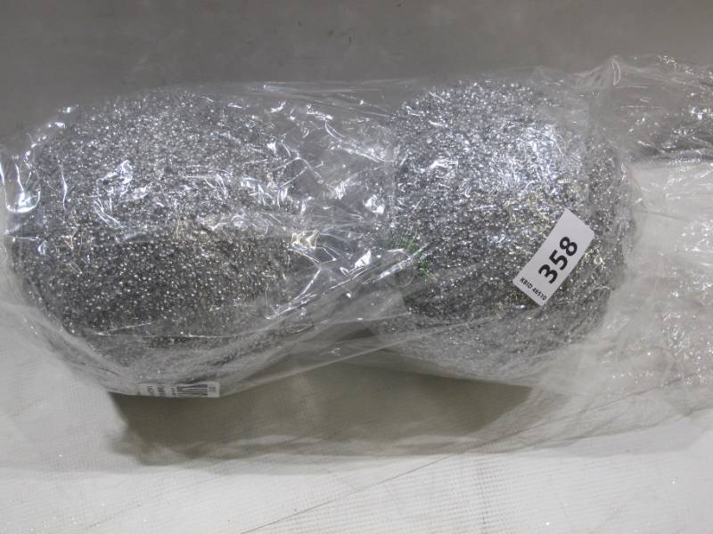 lot 804 image: Vickerman 8 Silver Beaded Ball Drilled Ornament 2 Pack