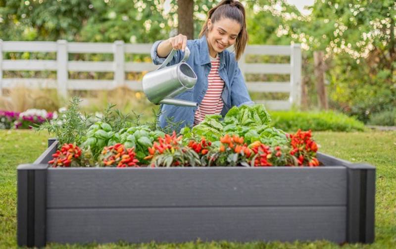 lot 672 image: NEW Keter Vista Raised Garden Bed - Graphite