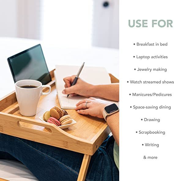 lot 647 image: Rossie Home Media Bed Tray with Phone Holder - Fits up to 17.3 Inch Laptops and Most Tablets - Natural Bamboo
