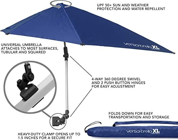 lot 679 image: Versa-Brella XL by Sport-Brella All-Position Umbrella with Universal Clamp - Blue