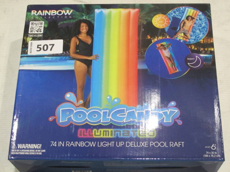 lot 712 image: Pool Candy Illuminated 74 Rainbow Light Up Deluxe Pool Raft Float