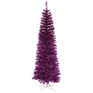 lot 782 image: Vickerman 6.5 x 27 Purple Pencil Dural LED Artificial Christmas Tree 300PU - B163666LED