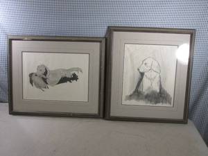 lot 10 image: (FS) 2 Framed Dog Hand Drawings  - ...