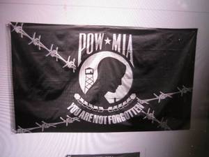 lot 150 image: (EC1) 3 ft x 5 ft POW MIA Barb Wire...