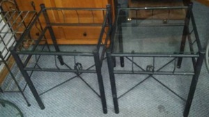 lot 64 image: (2) Black Metal Glass Top Tables - Nice