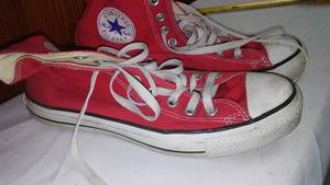 lot 94 image: Red Converse All Star Hi Tops  Excellent